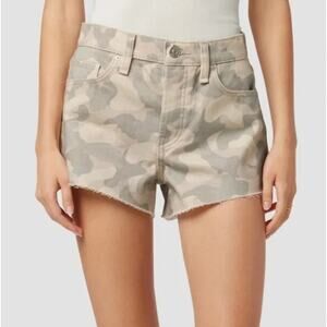 Hudson Lori High Waist Denim Shorts Peyote Camo 2 Size 28 Raw Hem Cream Gray